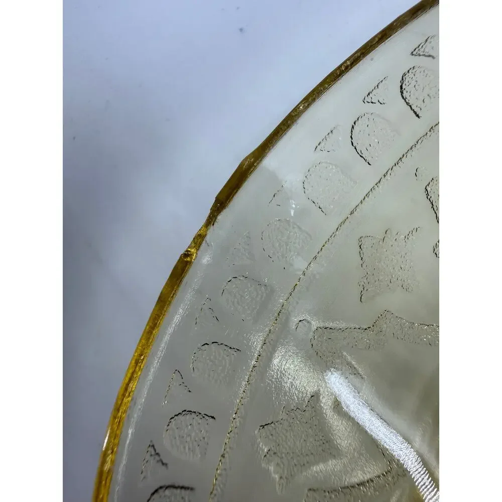 Vintage Depression Style Yellow Glass Plates Set 3 Embossed Scroll Scalloped
